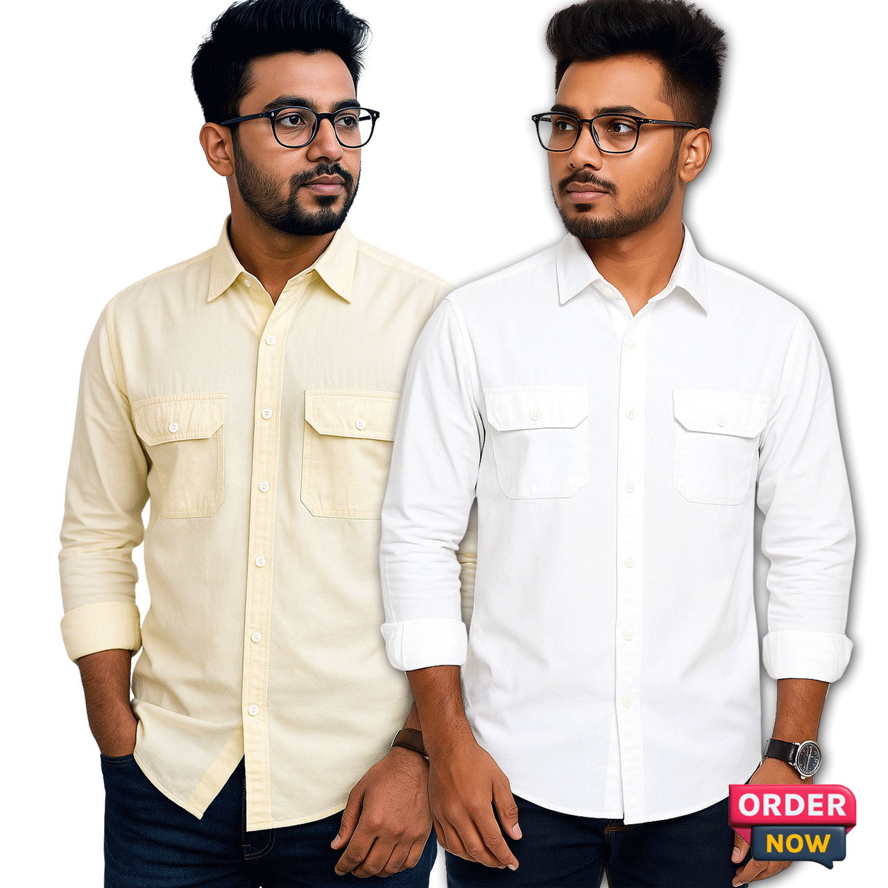 2 Pcs Oxfoard Double Pocket New - White+Light Yellow