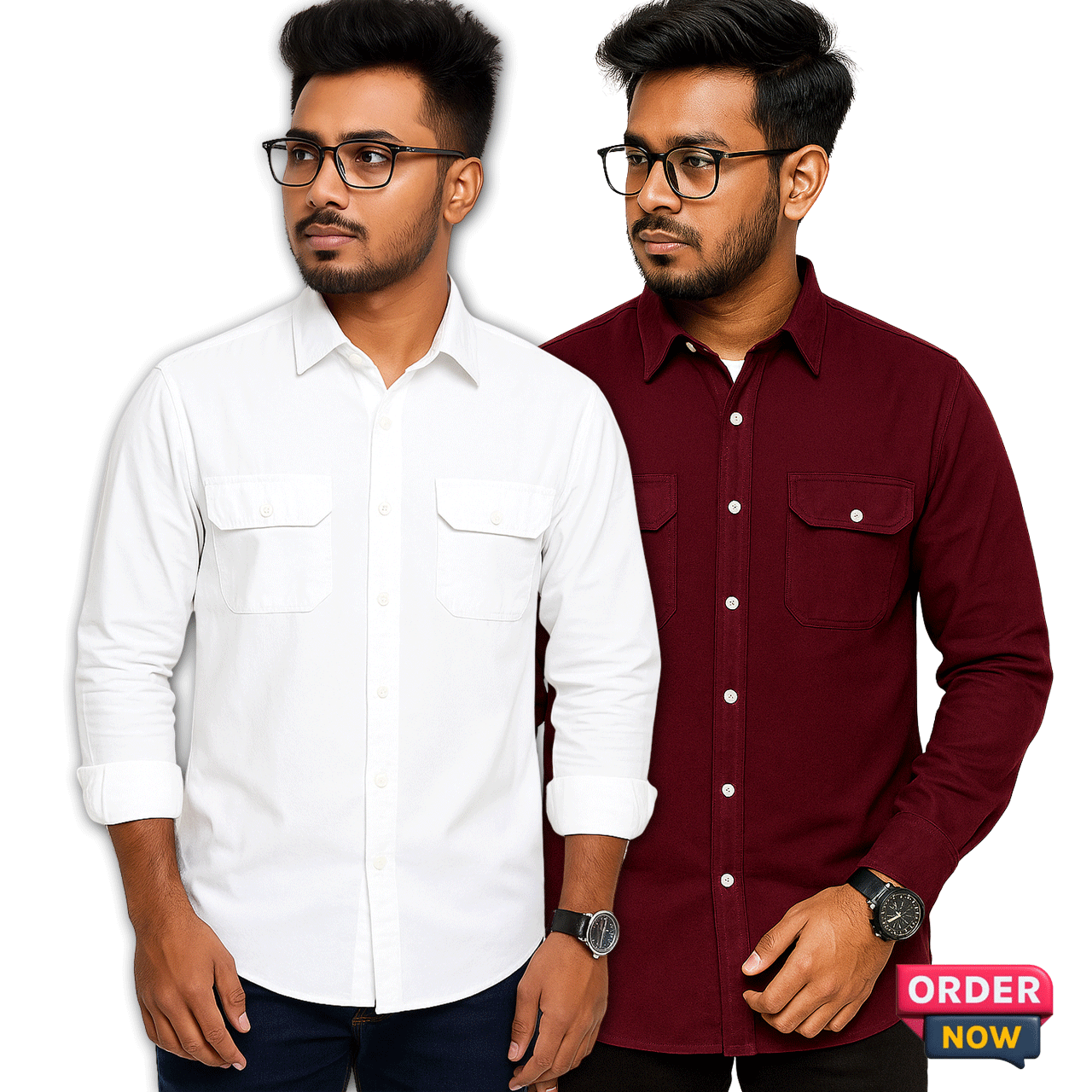 2 Pcs Oxfoard Double Pocket New - White+Meroon