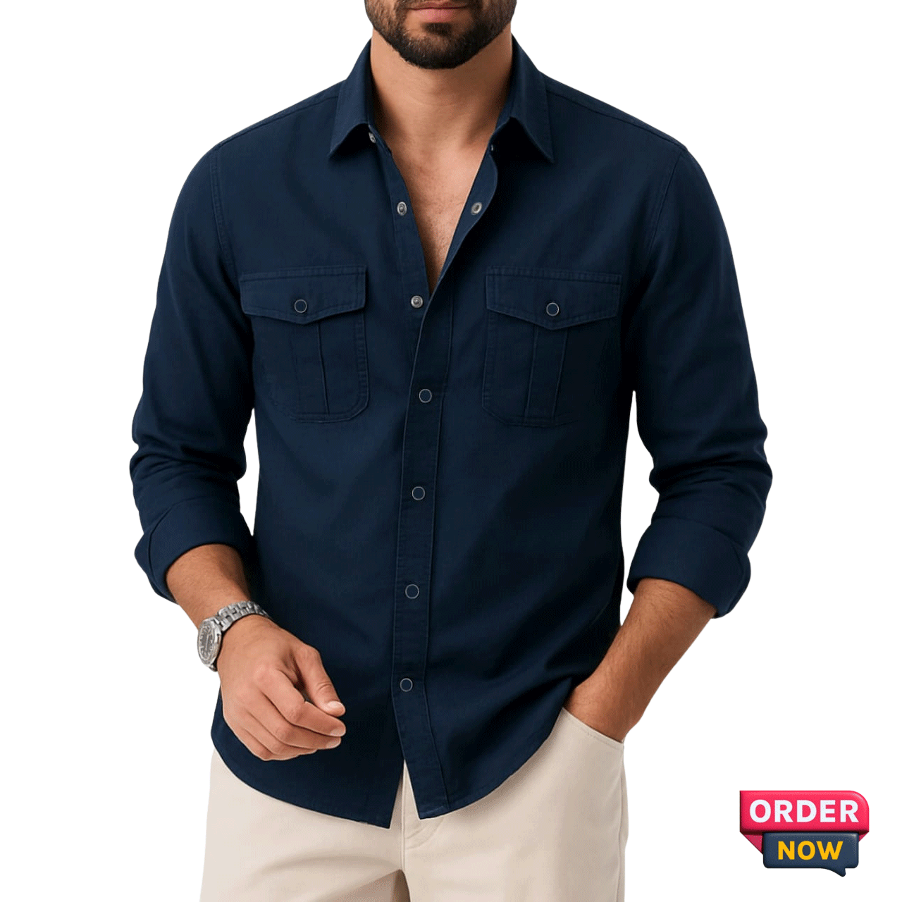 1 Pcs Twil Double Poket Snap Button -Navy