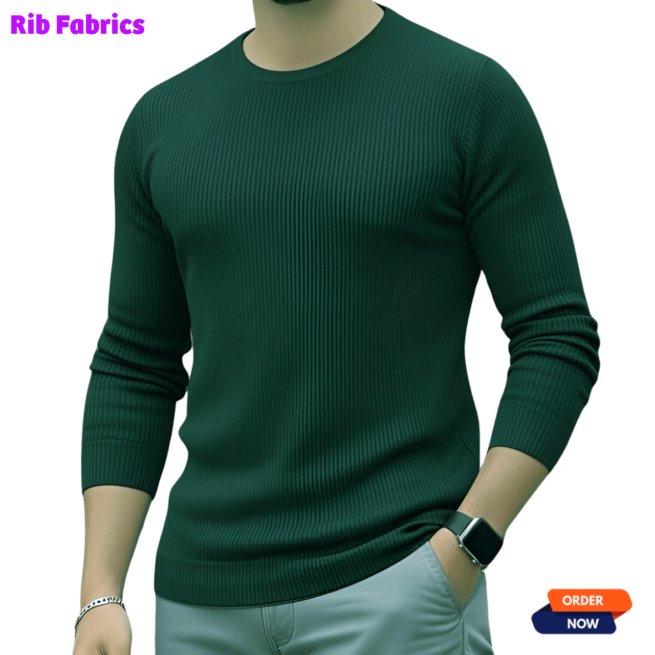 1 Pcs Men's Premium 2/2 Rib Full Sleeve T-shirt - Green