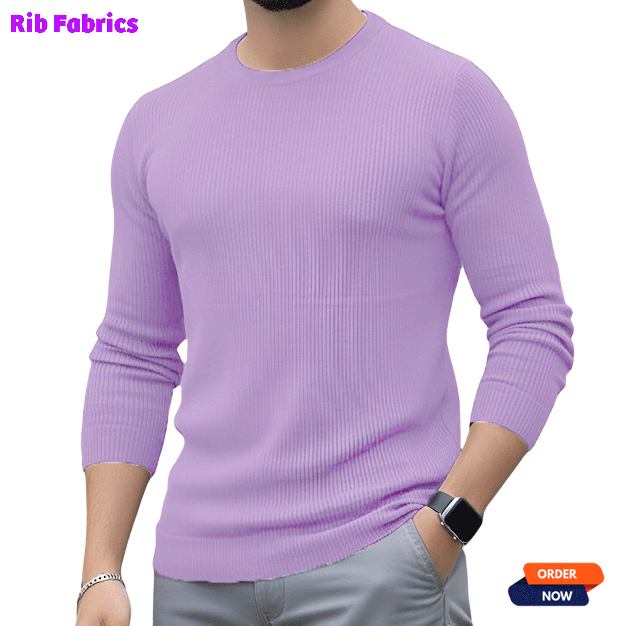 1 Pcs Men's Premium 2/2 Rib Full Sleeve T-shirt - Light Pink