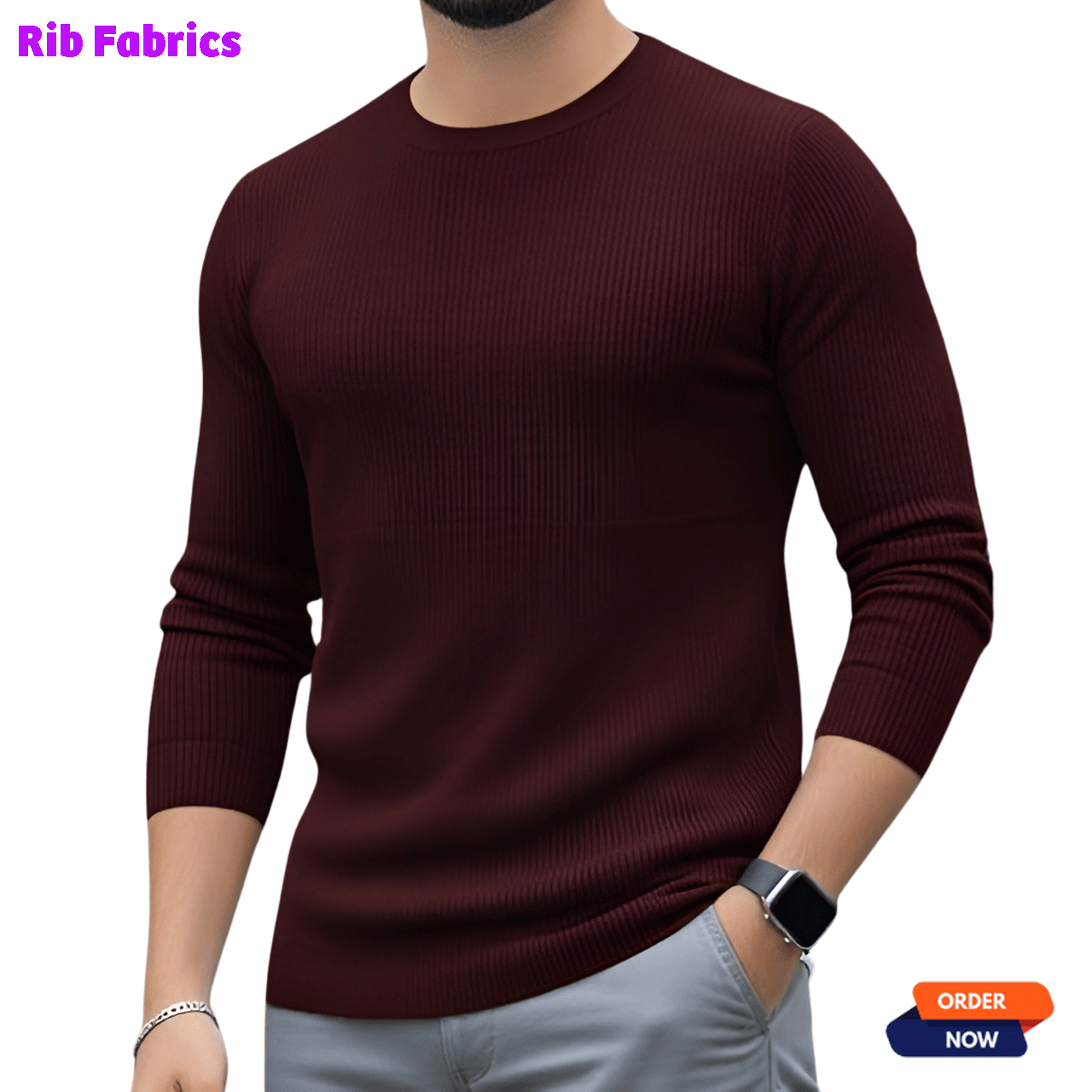 1 Pcs Men's Premium 2/2 Rib Full Sleeve T-shirt - Purple