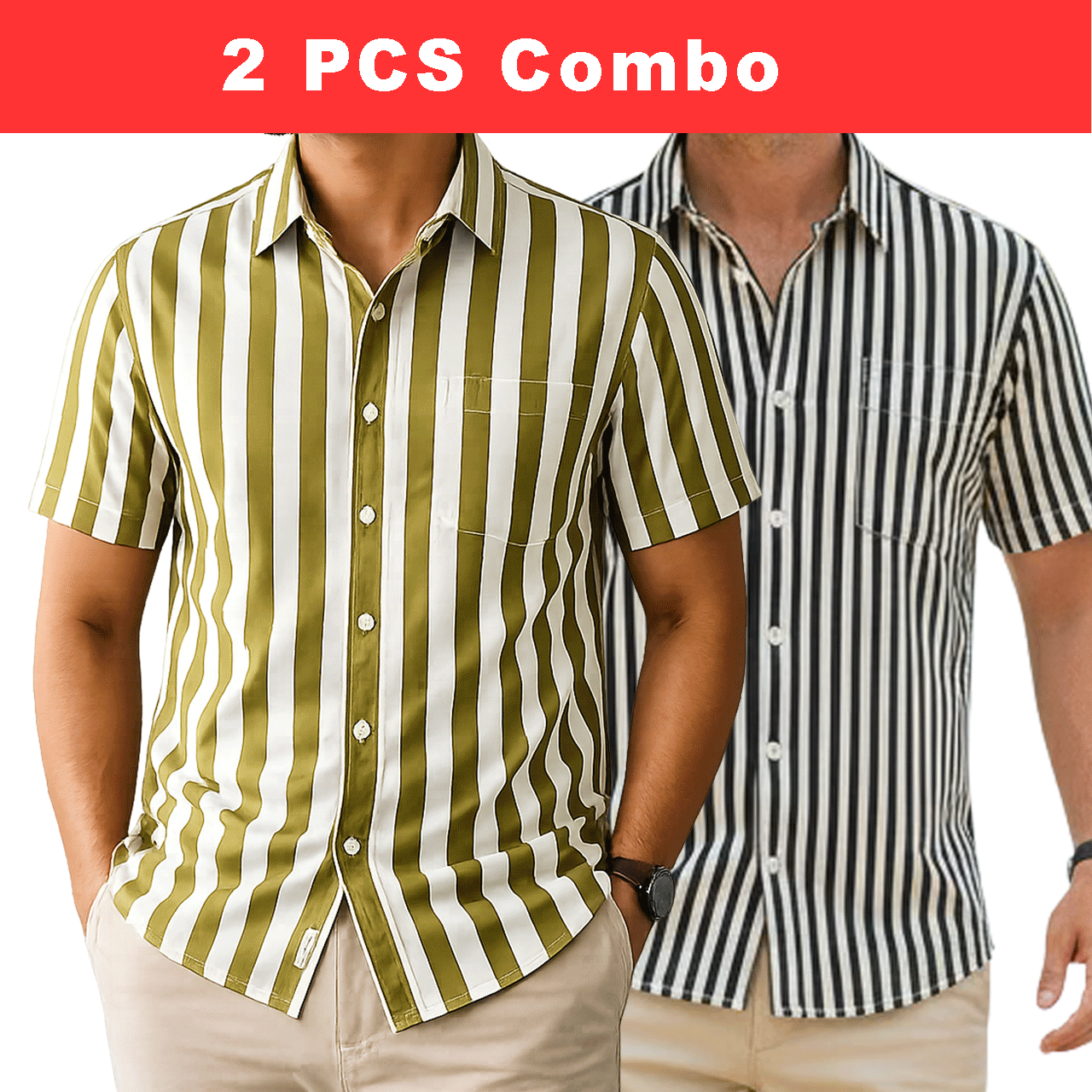 2 Pcs Half Sleeve Print Shirt-Lemon+Black Small