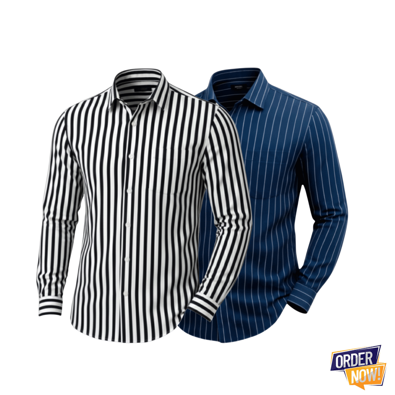 2 Pcs Stripe Full Sleeve Shirt- NavySmall+BlackSmall